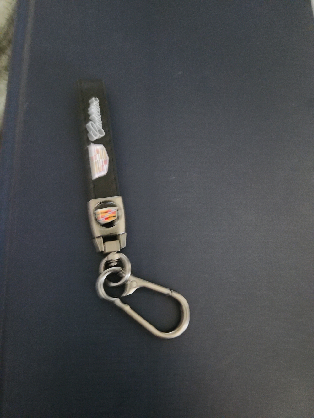 Cadillac Leather Key Fob Strap with Metal Clip - Black
